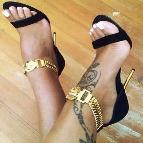 Black High Heel Suede Buckle Summer Sandals