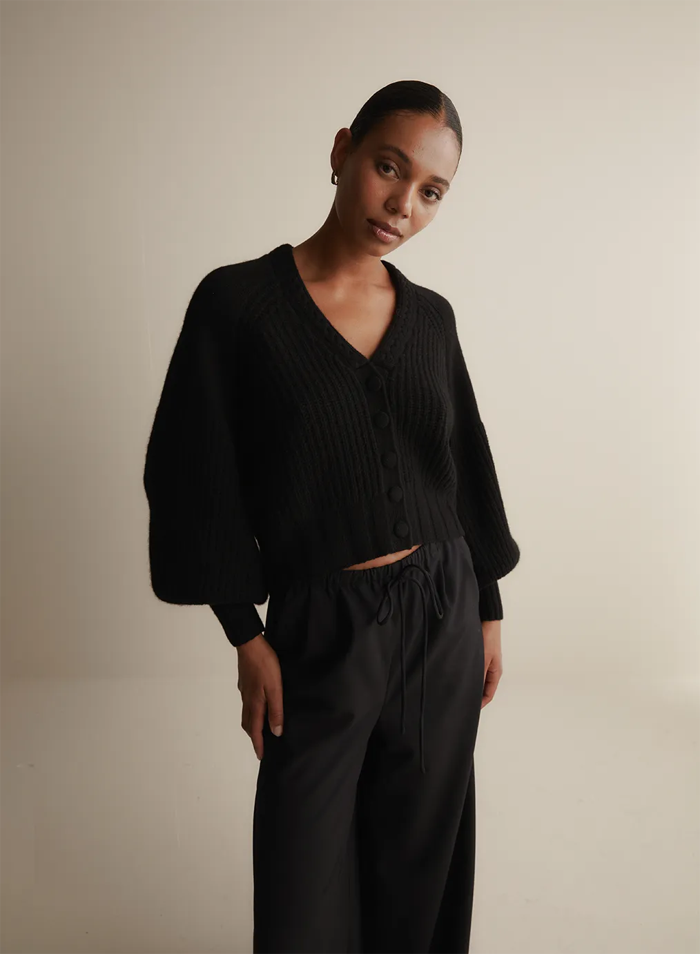 Bronwyn Wool Knit Cardigan | Black