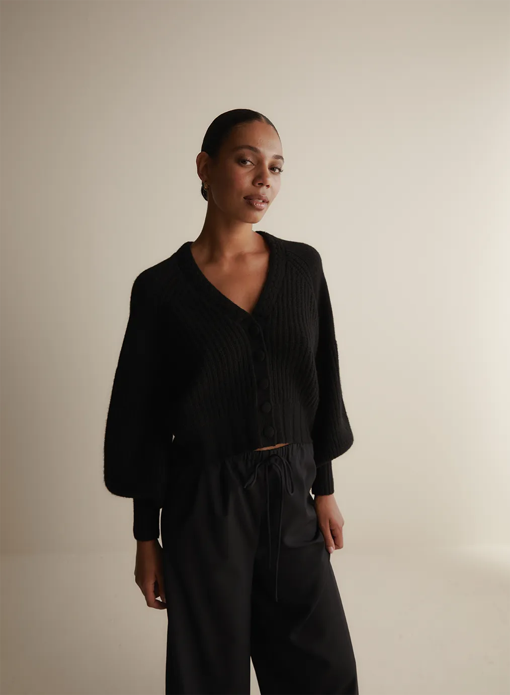 Bronwyn Wool Knit Cardigan | Black