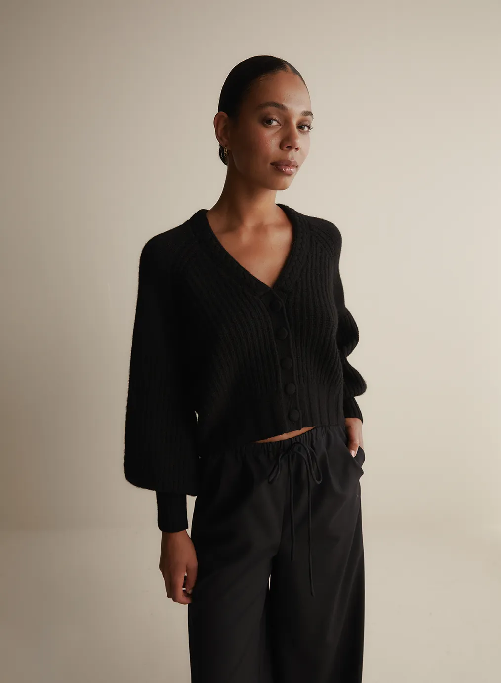 Bronwyn Wool Knit Cardigan | Black