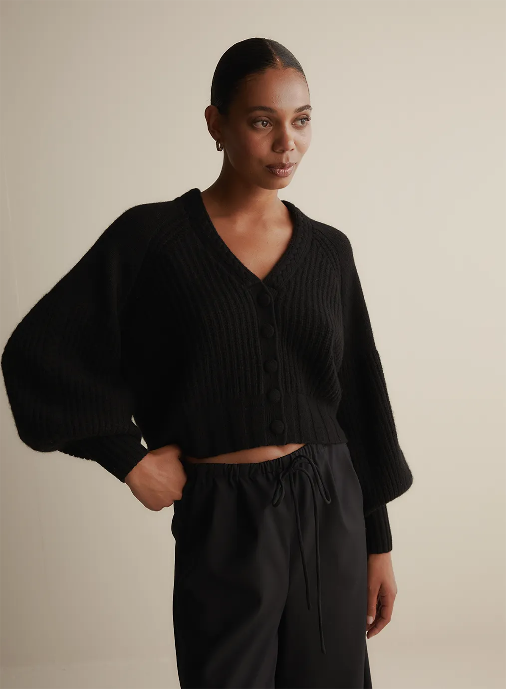 Bronwyn Wool Knit Cardigan | Black