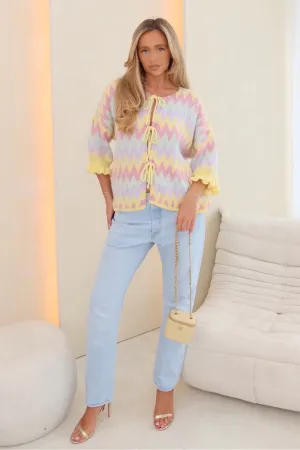 Cally yellow multicolour zigzag knit cardigan