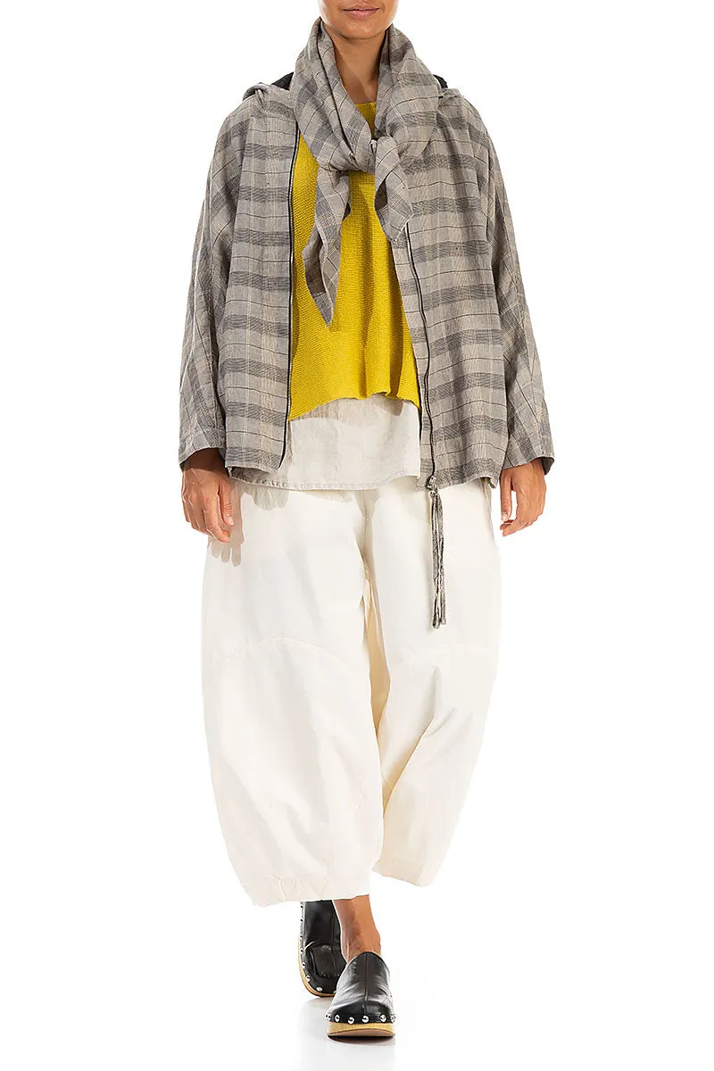 Greige Check Linen Square Scarf