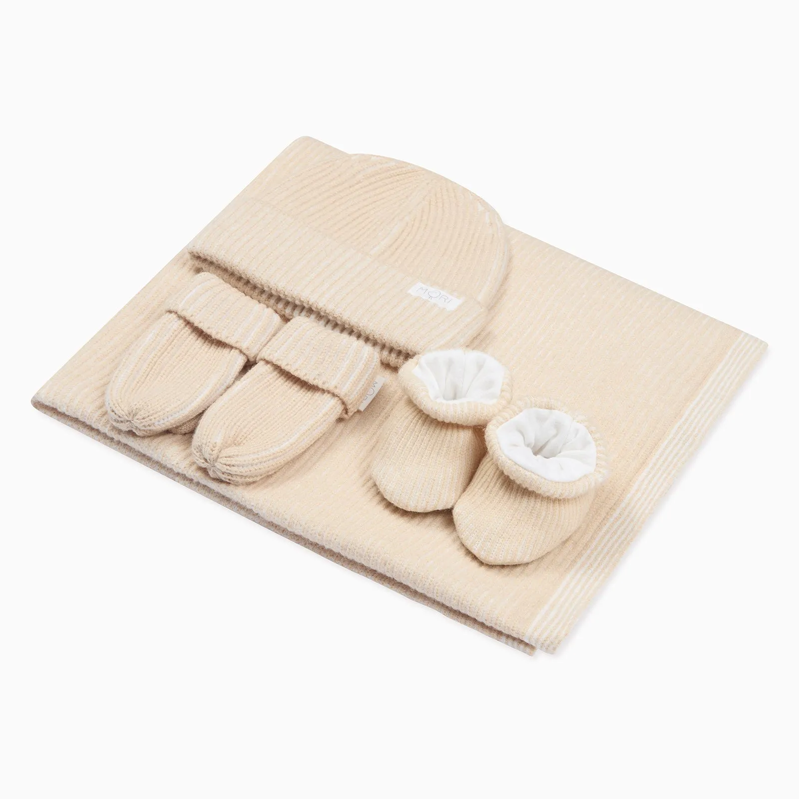 Knitted Beanie, Mittens, Booties & Blanket Set