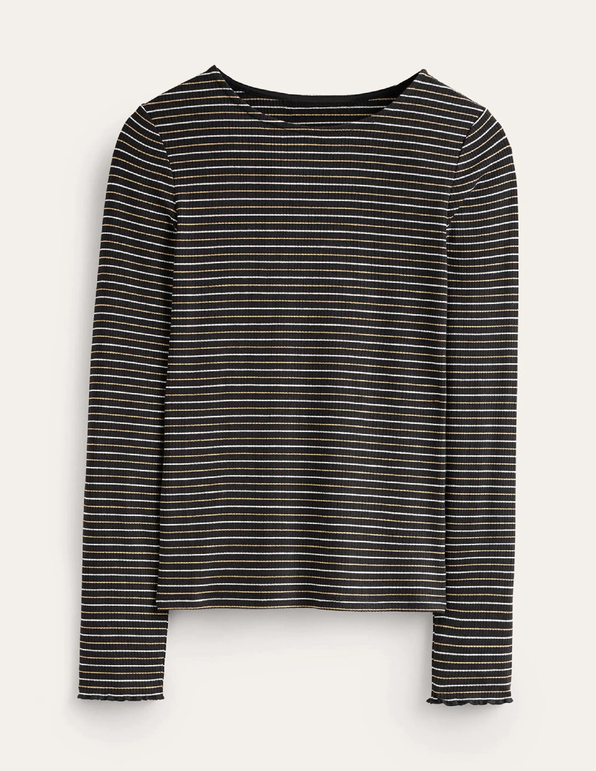 Long Sleeve Metallic Top-Black Stripe