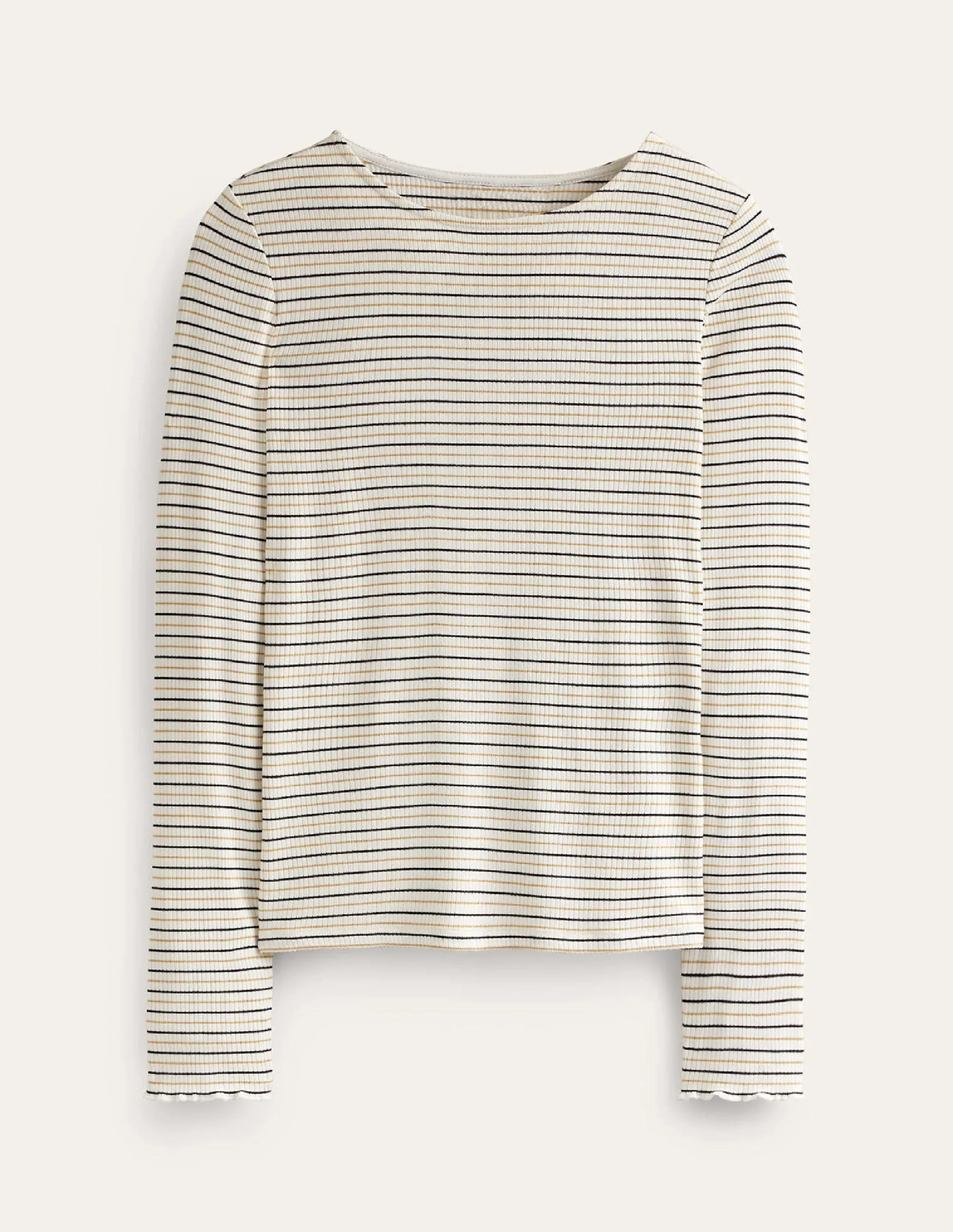 Long Sleeve Metallic Top-Ivory Stripe