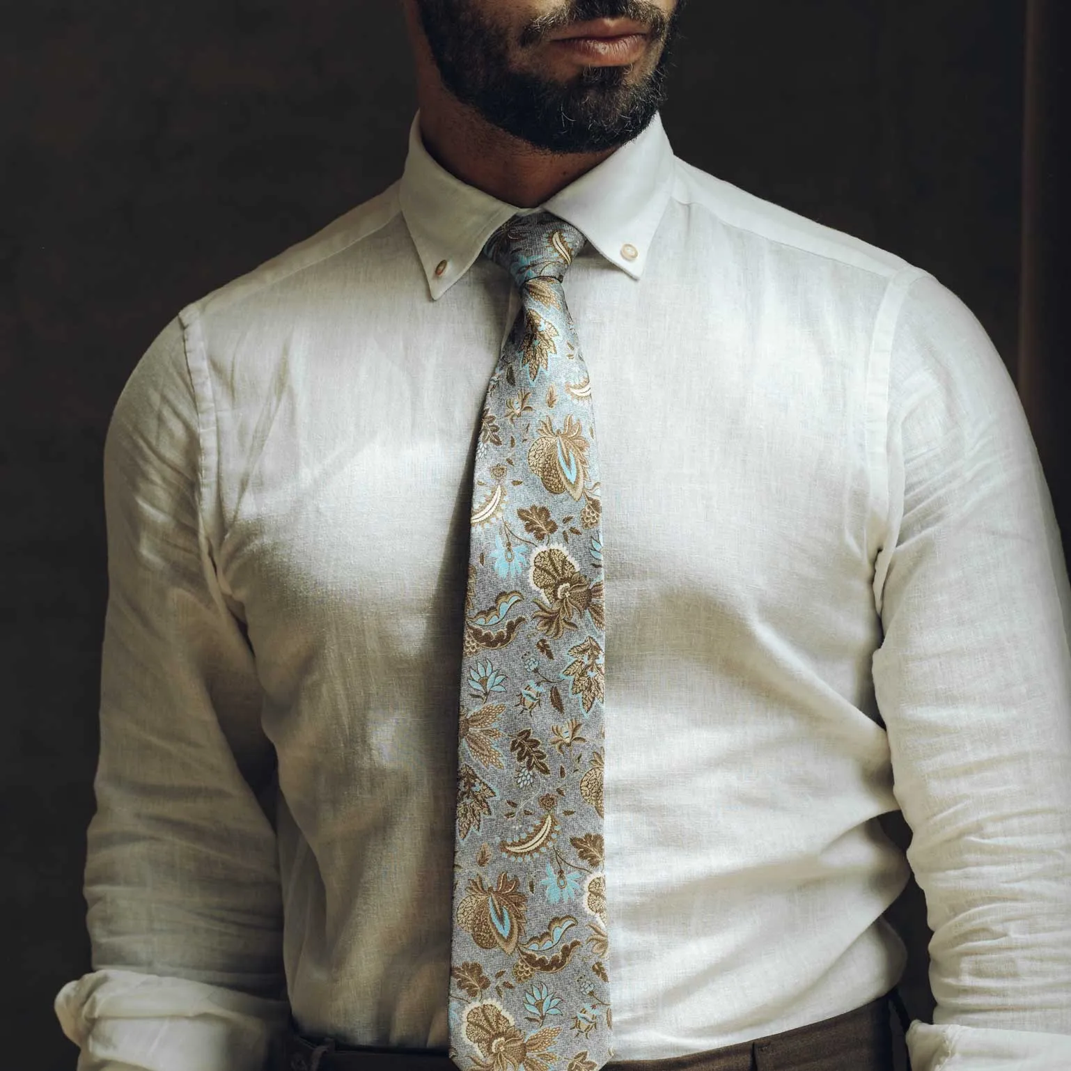 Medici - Printed Silk Tie - Dusty Blue