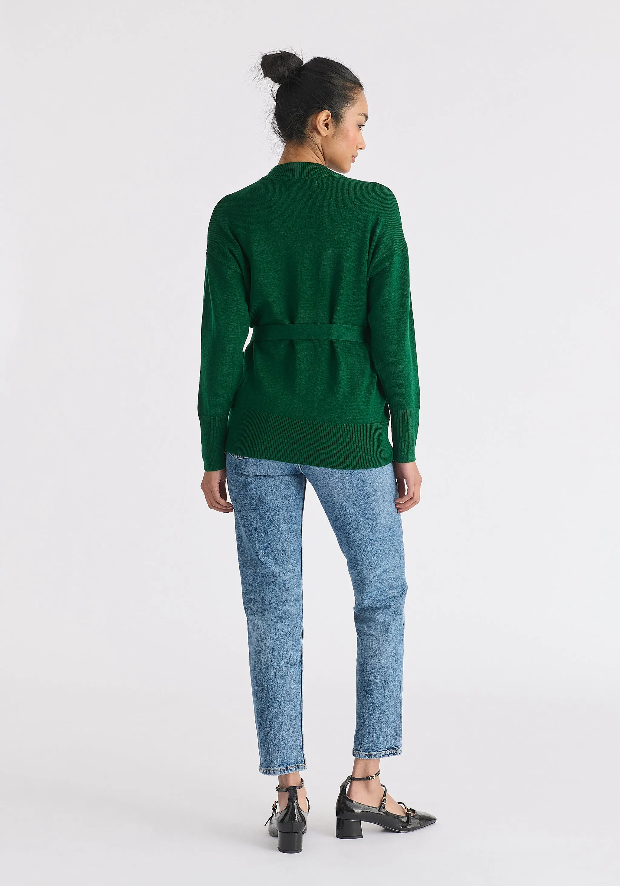 Open Front Mock Neck Wrap Jumper