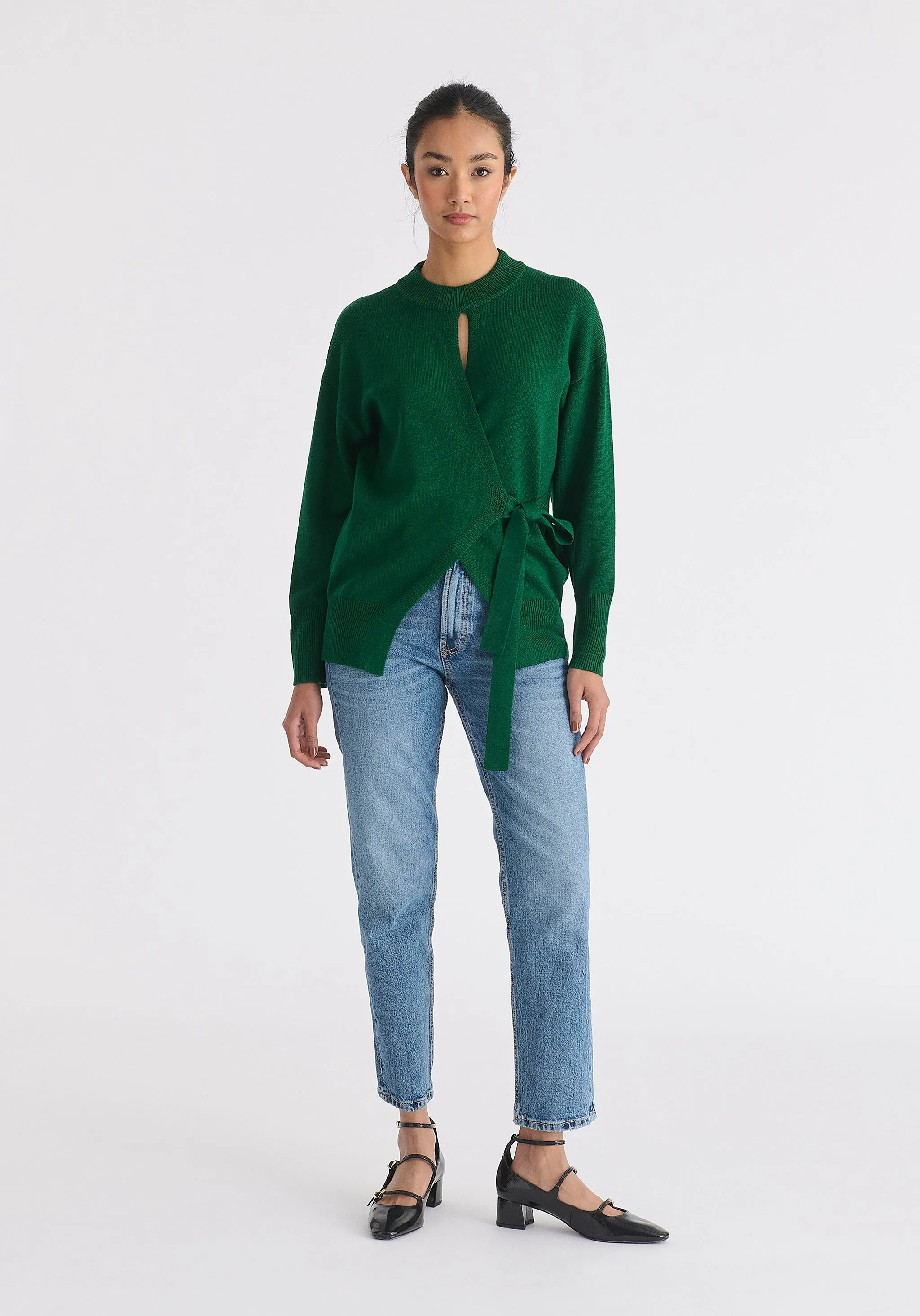 Open Front Mock Neck Wrap Jumper
