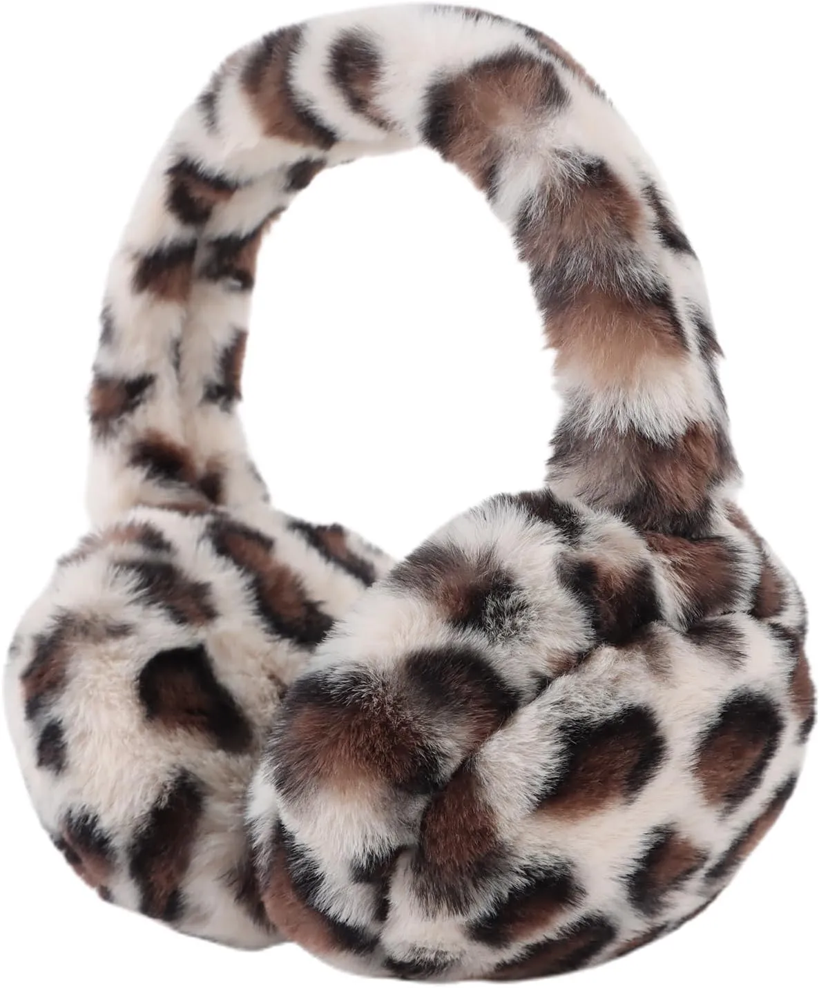 Pink Leopard Printed Foldable Faux Fur Winter Style Ear Muffs