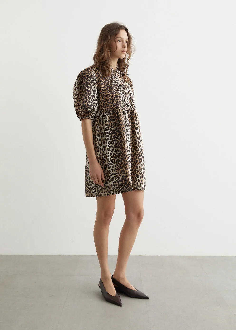Printed Cotton Tie String Mini Dress