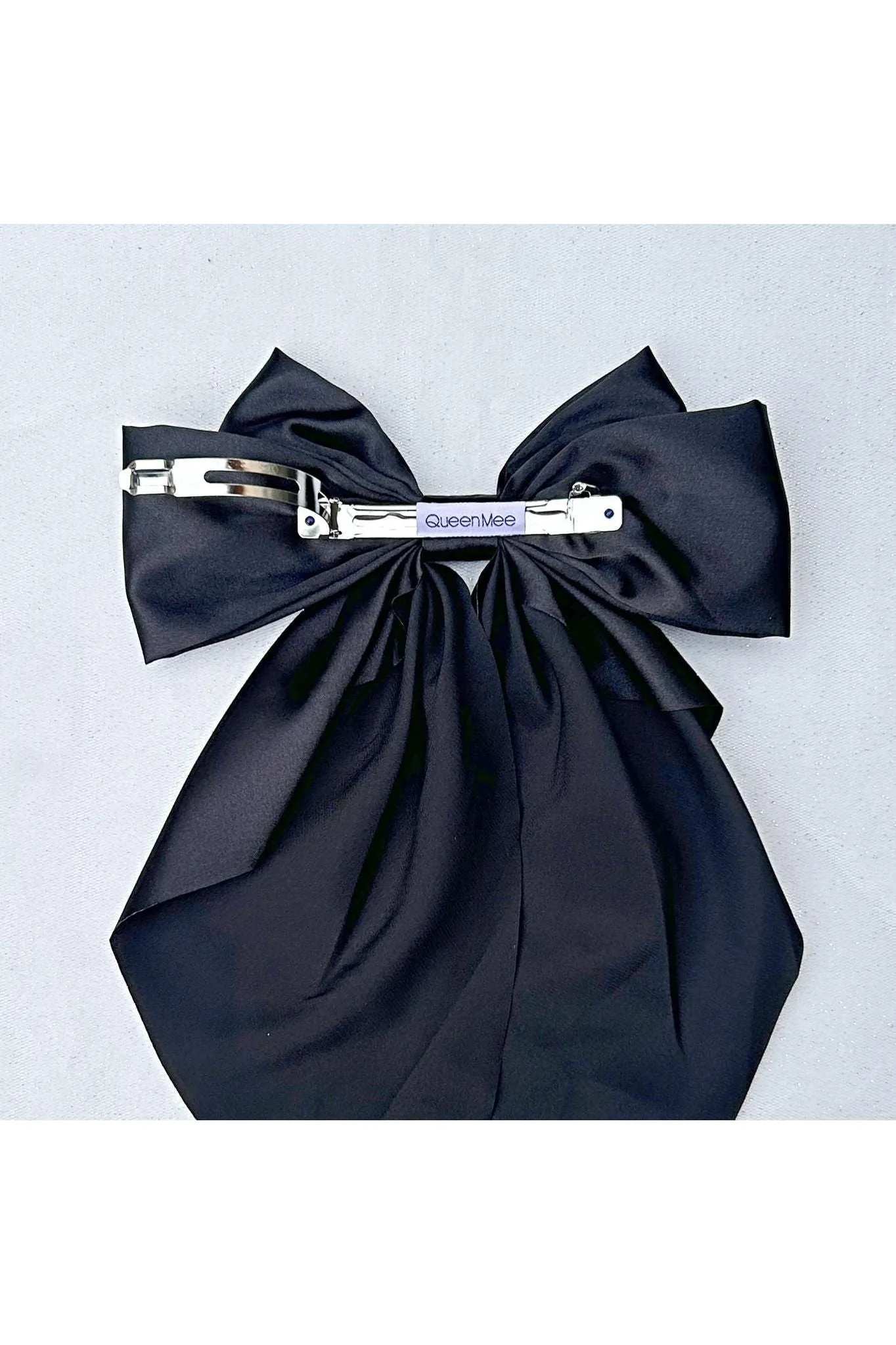 QueenMee Accessories Black Satin Hair Bow Black Hair Clip Long Bow