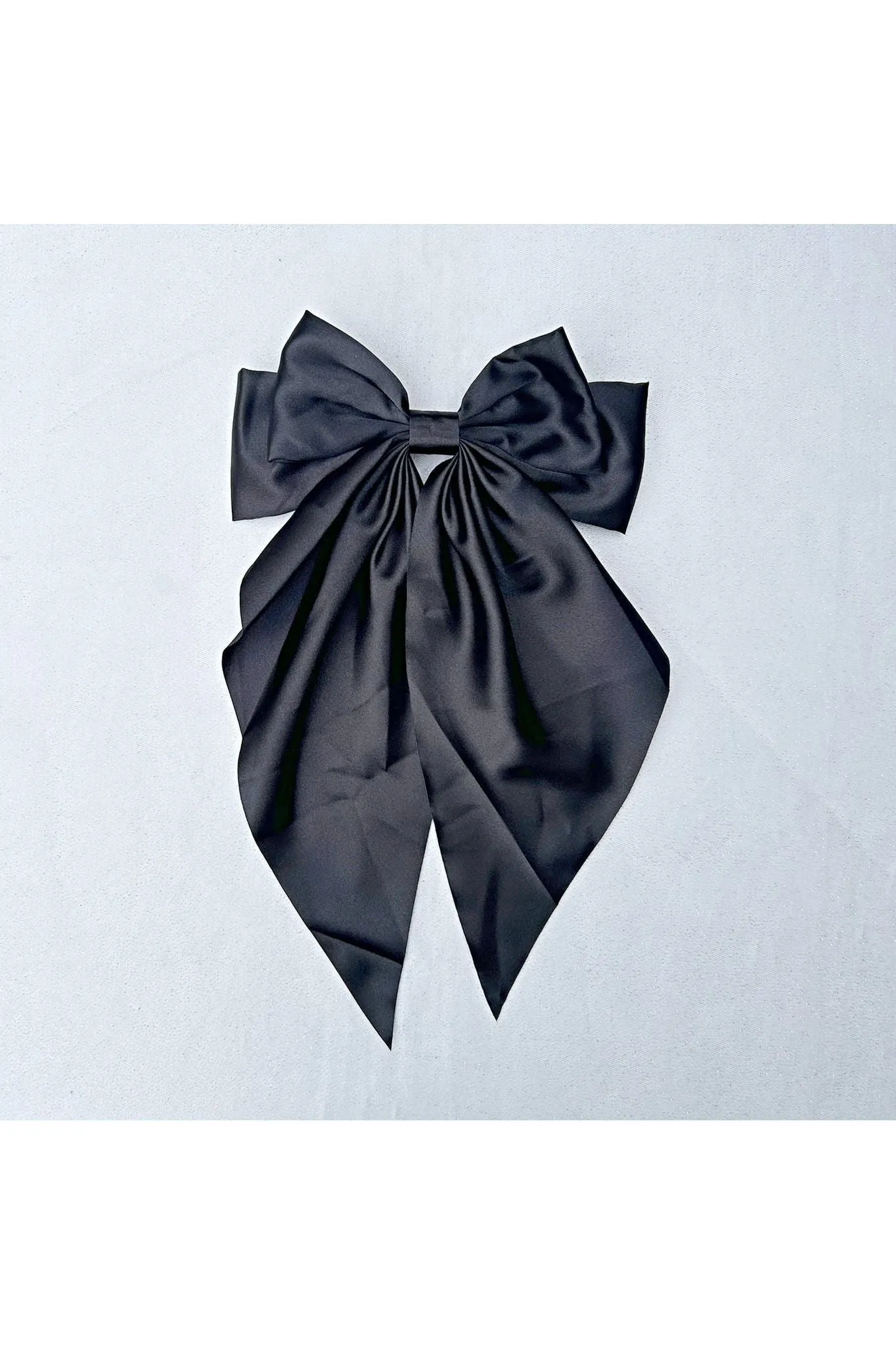 QueenMee Accessories Black Satin Hair Bow Black Hair Clip Long Bow