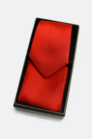 Red Tie With Pocket Square