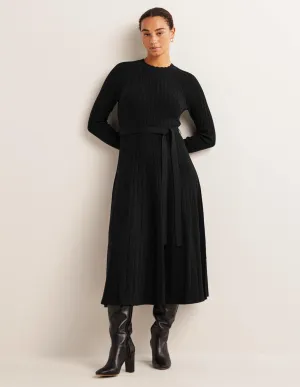 Rib Detail Knitted Midi Dress-Black