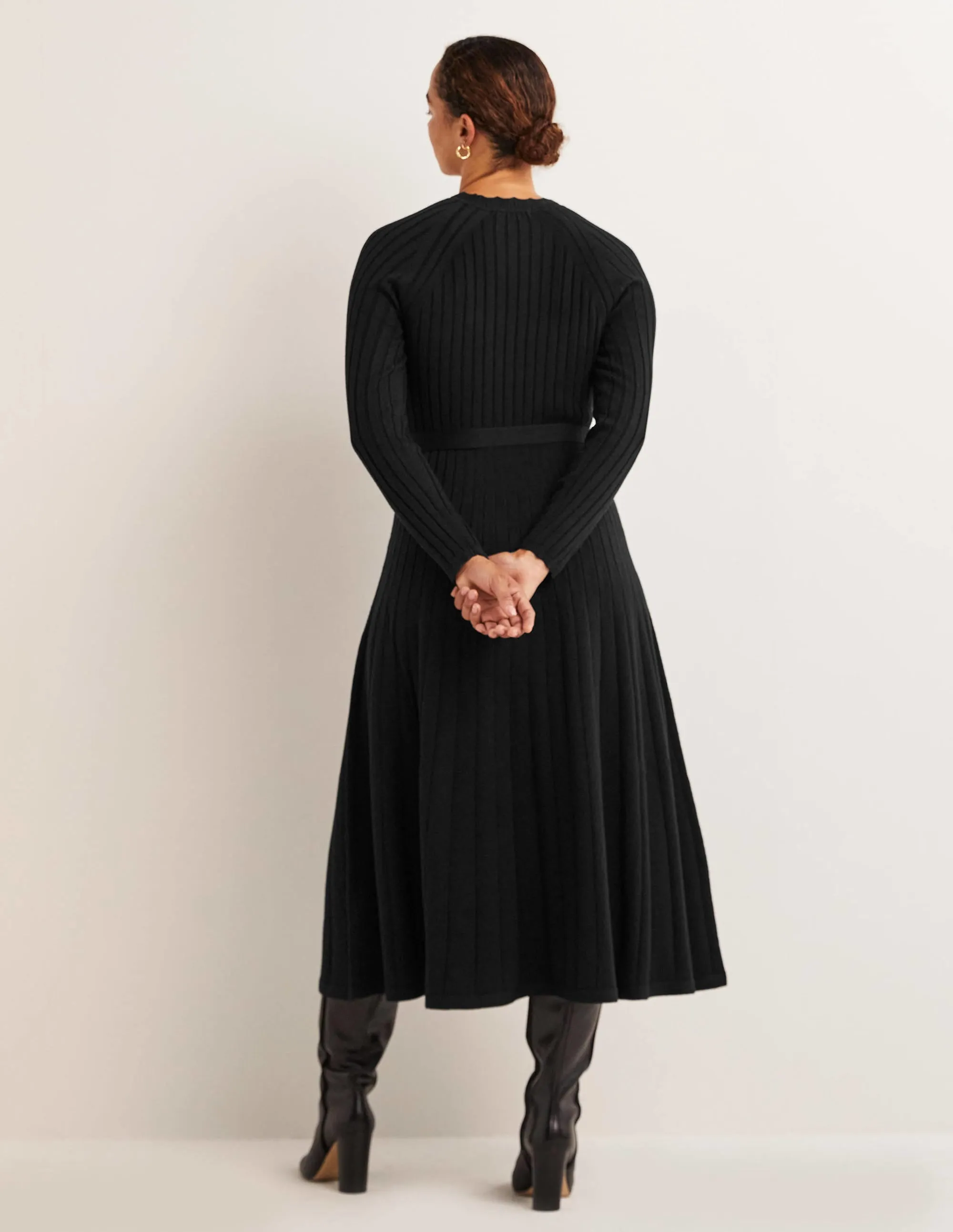 Rib Detail Knitted Midi Dress-Black