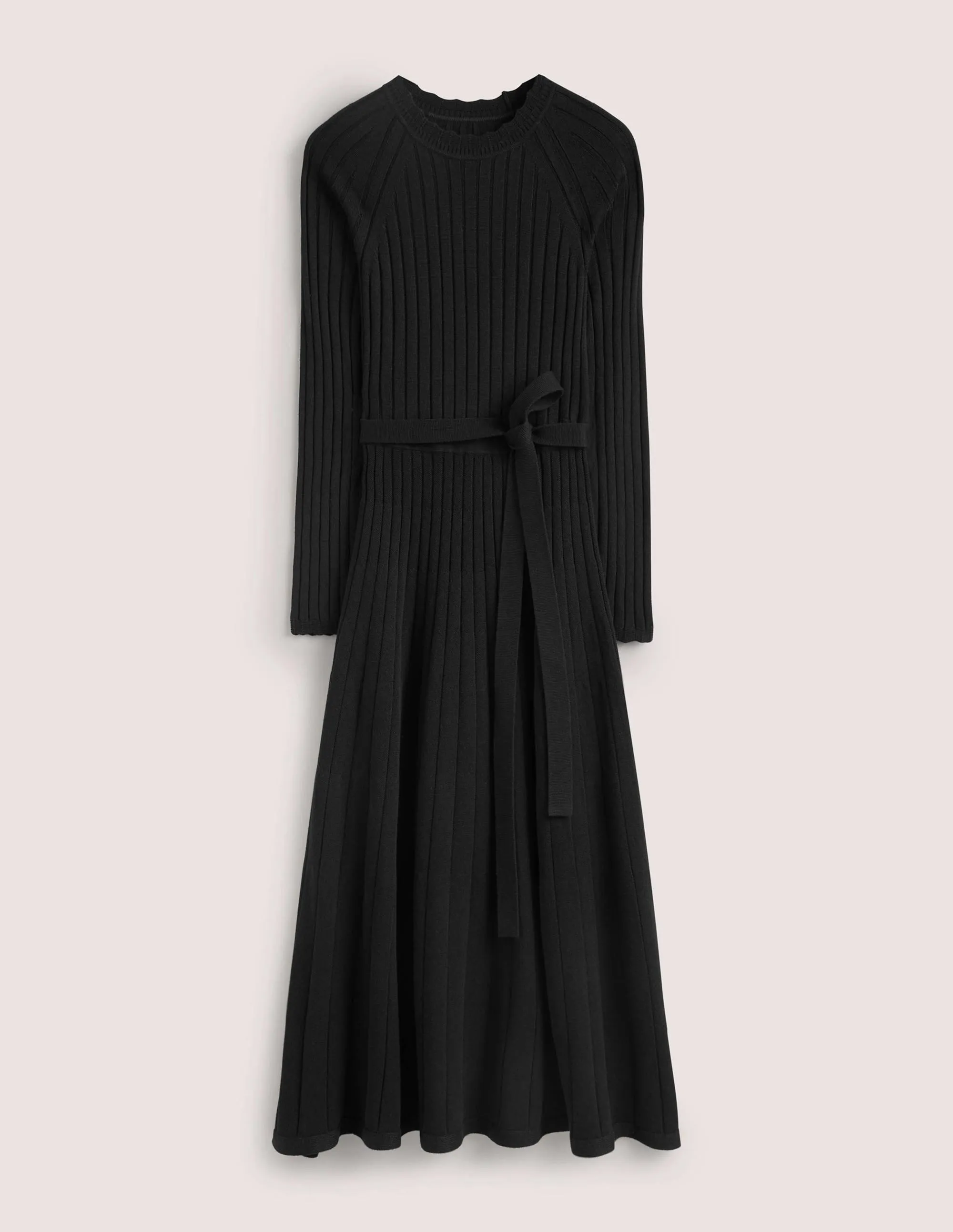 Rib Detail Knitted Midi Dress-Black