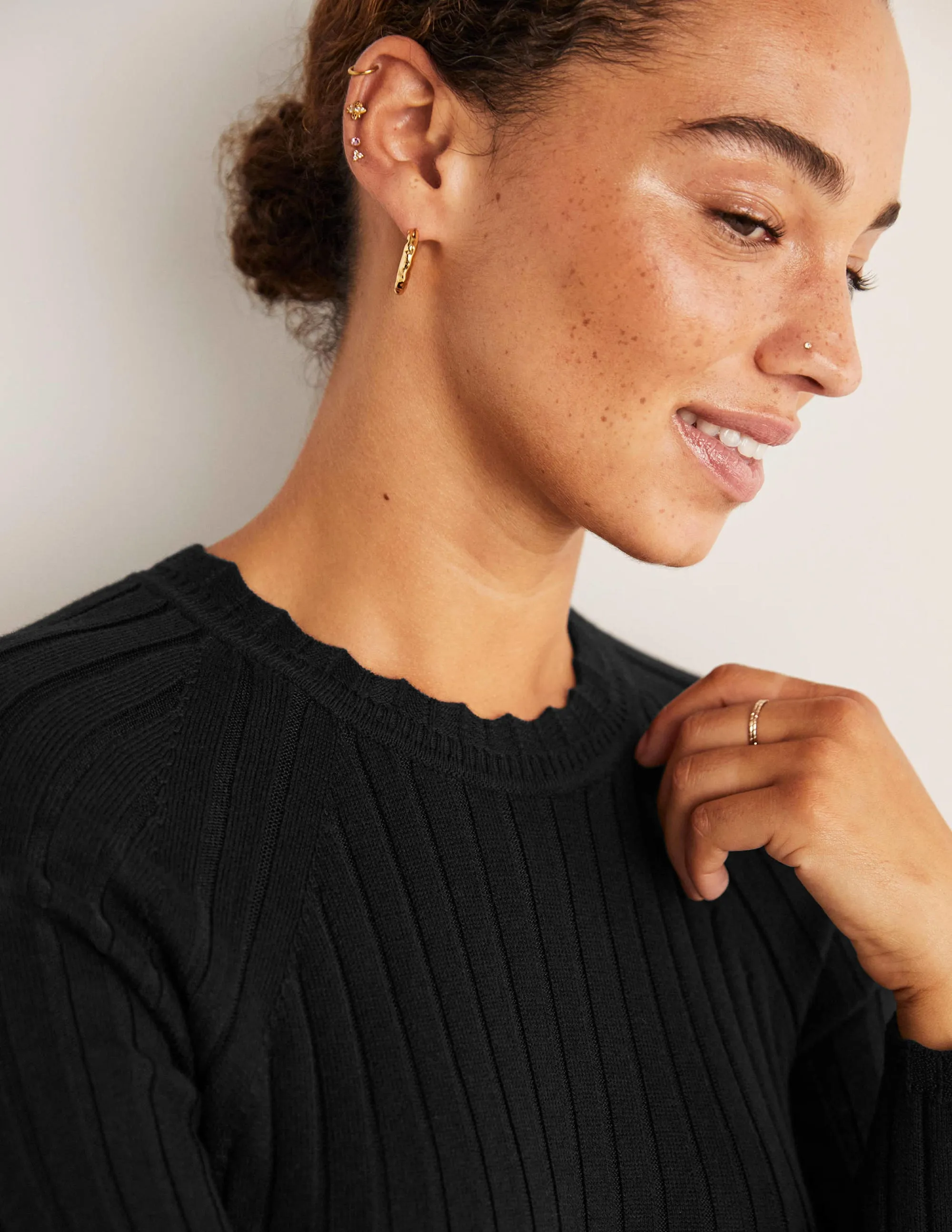 Rib Detail Knitted Midi Dress-Black