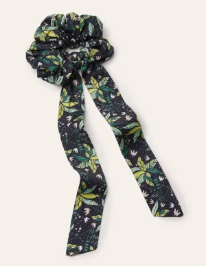 Scarf Hair Scrunchie-Black, Oriental Cascade