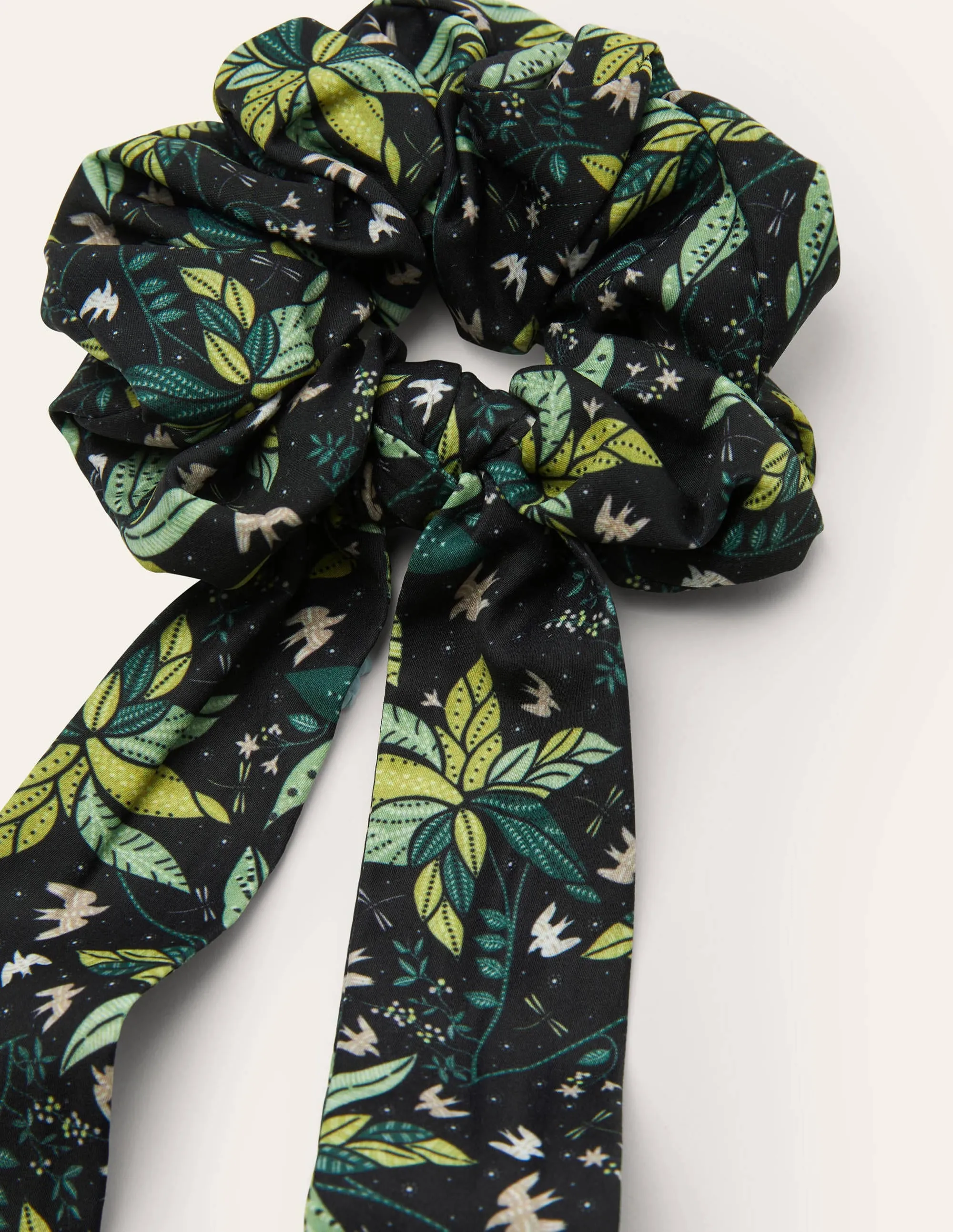 Scarf Hair Scrunchie-Black, Oriental Cascade