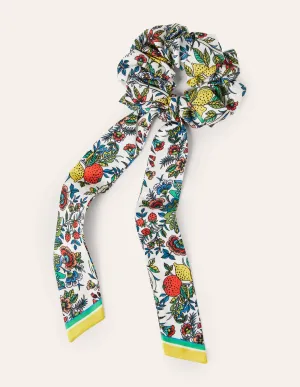 Scarf Hair Scrunchie-Ivory, Tropic Meadow