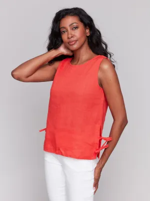Sleeveless Linen Blend Top with Side Ties - Fiesta