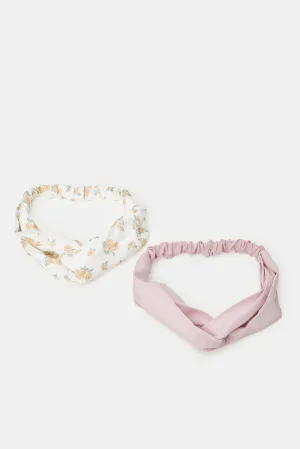 Women Lilac And Cream Printed Hair Wrap (2 Piece)